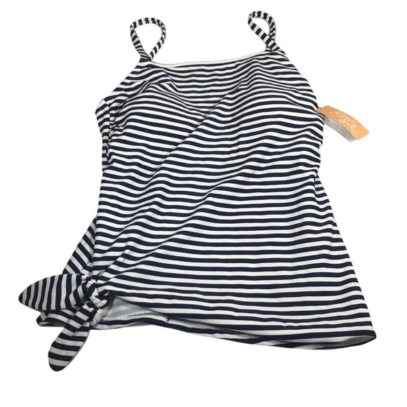 Kona Sol Womens Size Small 4-6 Tankini Swim Top Striped Navy White New With Tags - Picture 1 of 12